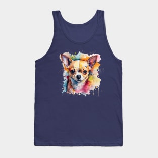 Chihuahua Bright Watercolor Painting With Splatters Tank Top